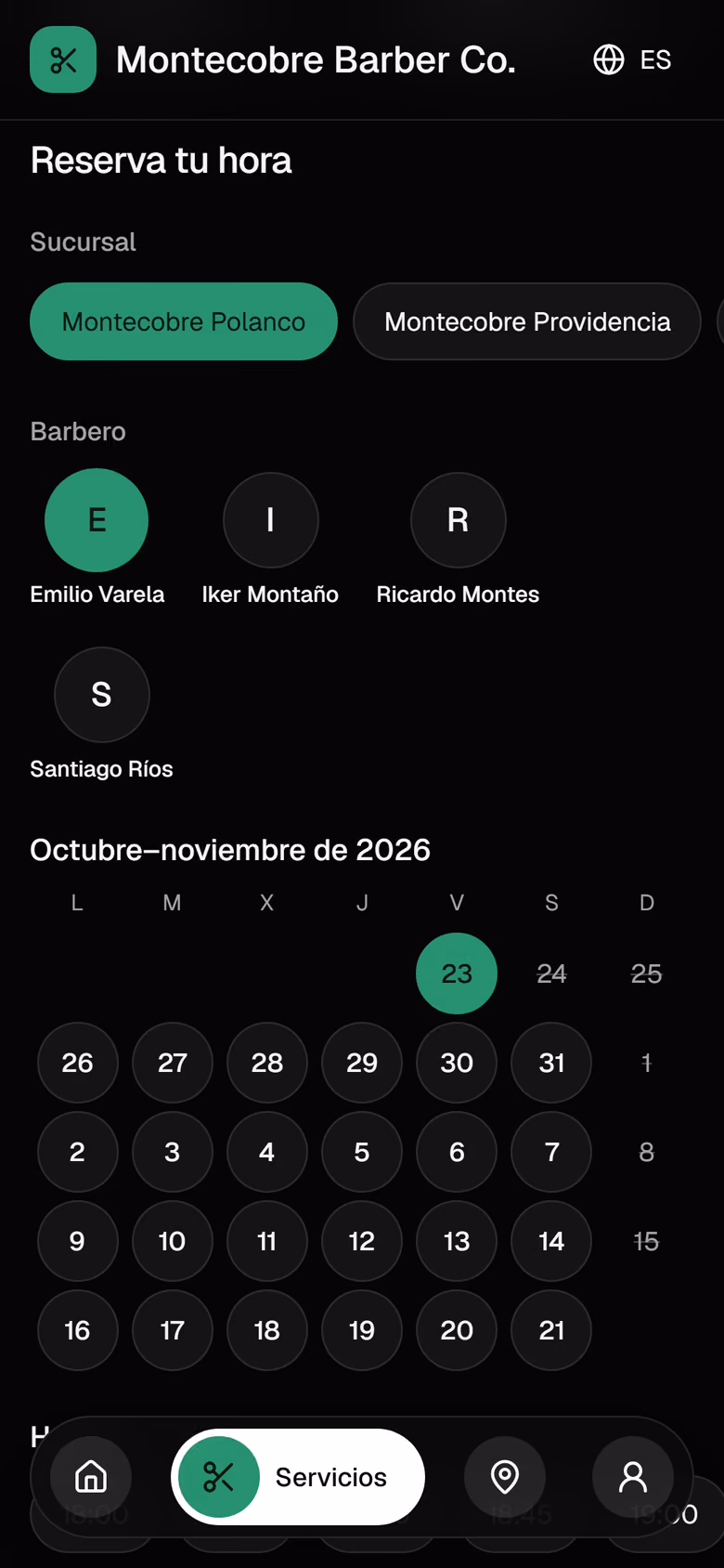 Reserva, paso 2: elegir la sucursal.